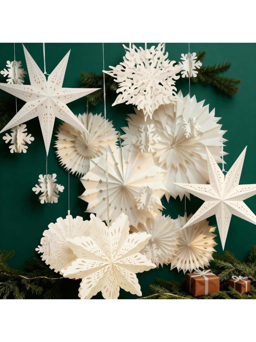 Festive Christmas Decorations Kit | Paper Star Lanterns & Snowflake Ornaments